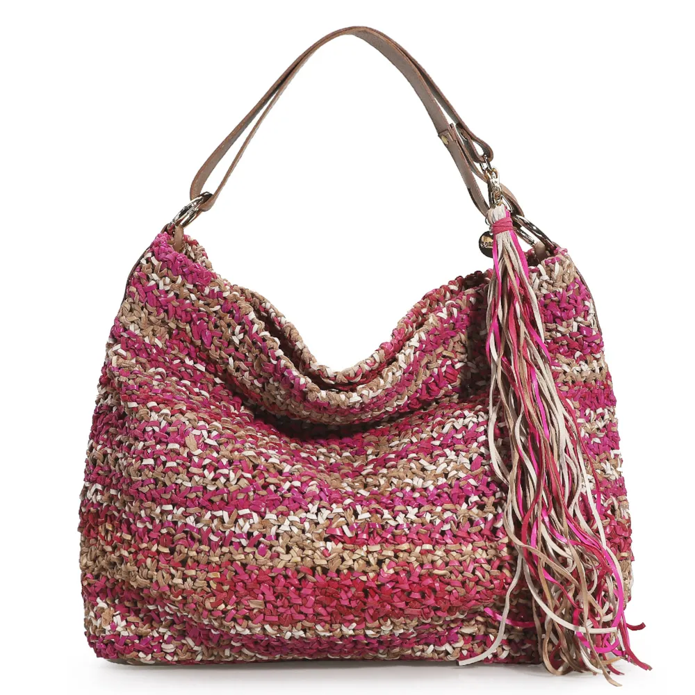 Bolsa Hobo Tricô Rosa/Caramelo