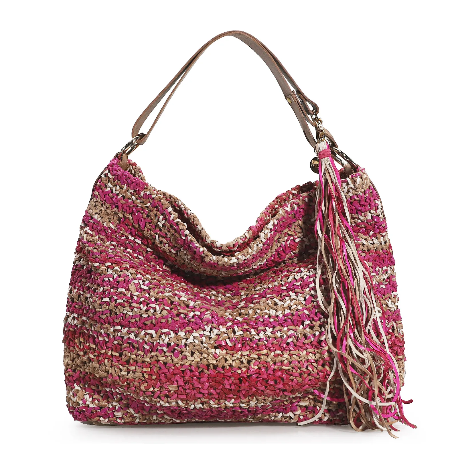 Bolsa Hobo Tricô Rosa/Caramelo