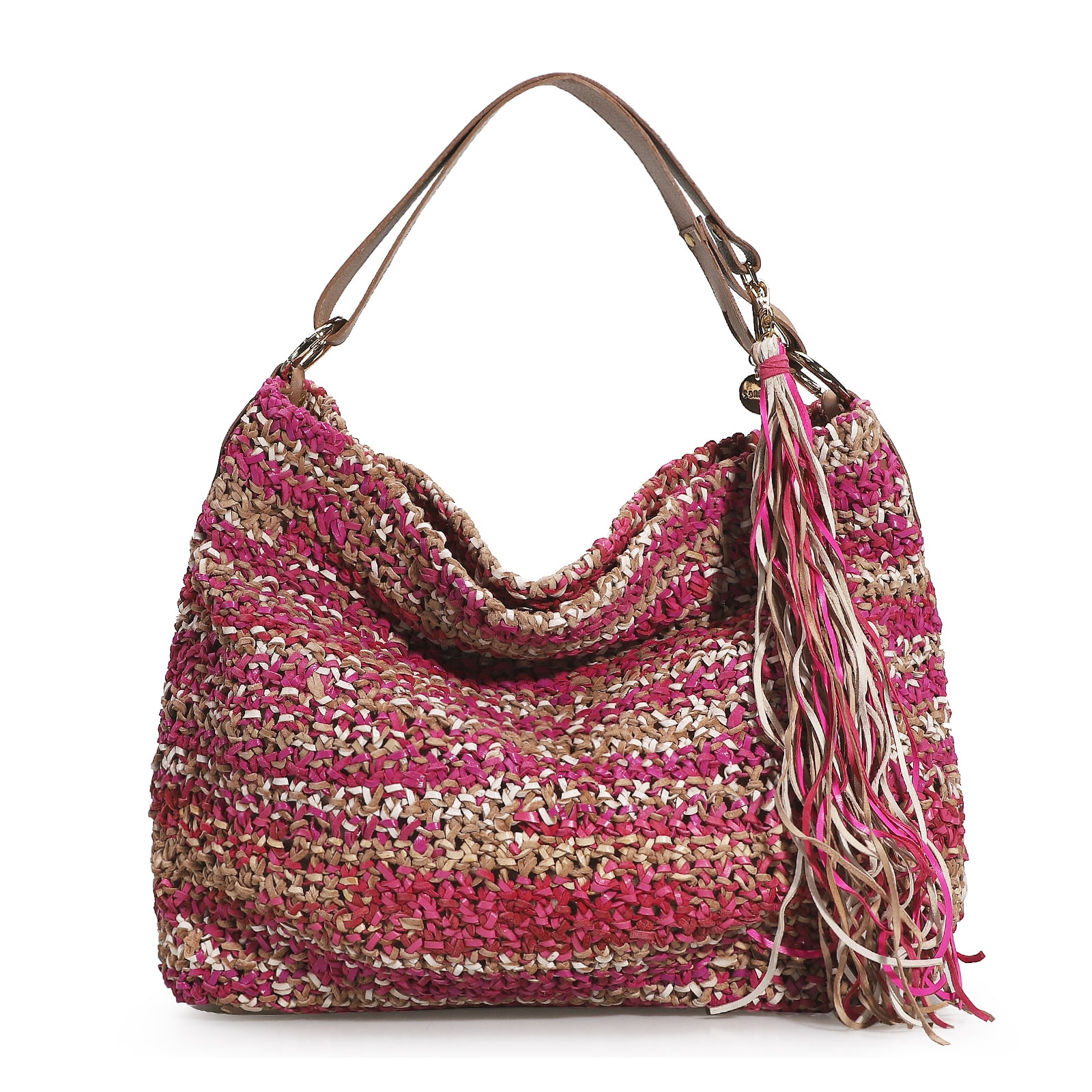 Bolsa Hobo Tricô Rosa/Caramelo