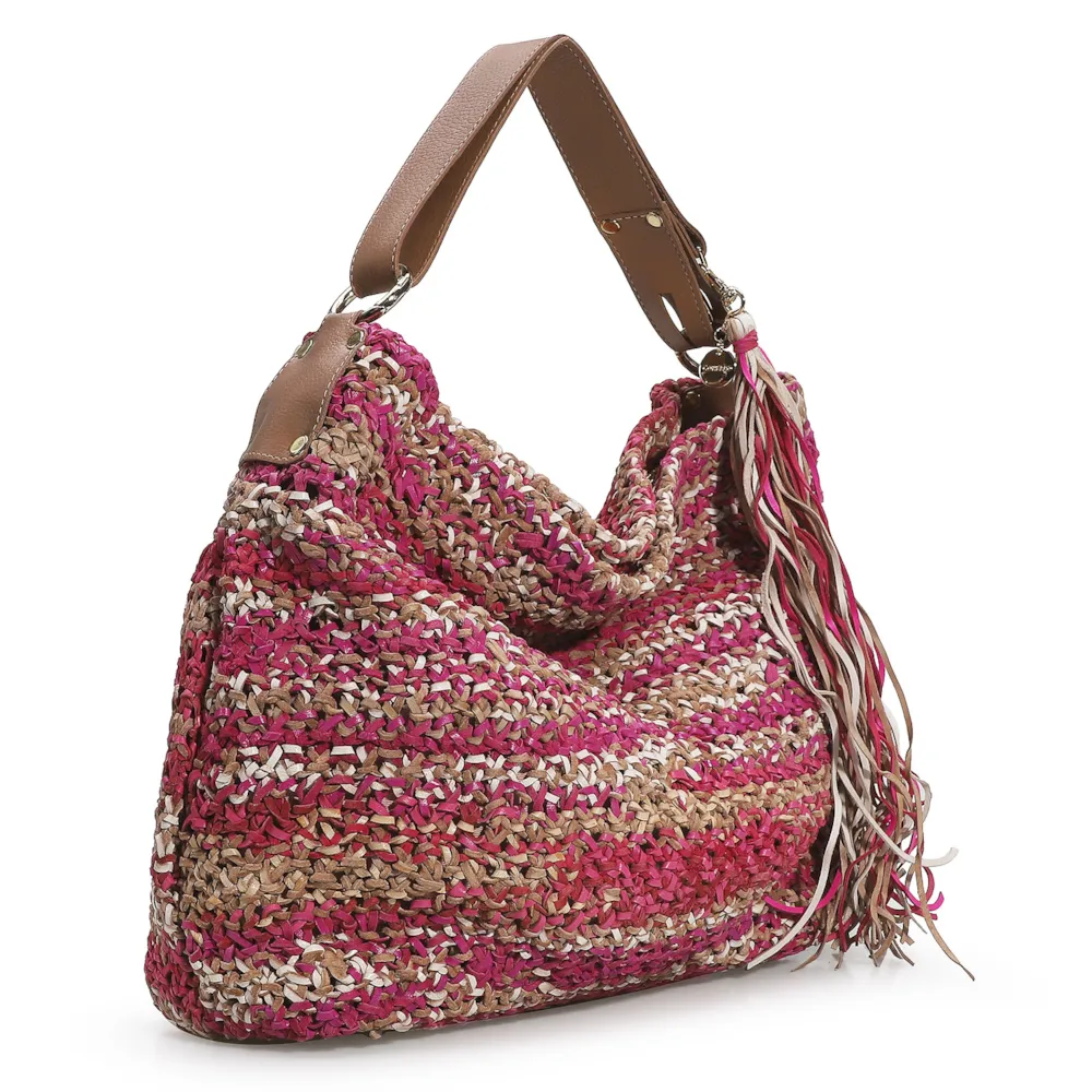 Bolsa Hobo Tricô Rosa/Caramelo - imagem 2