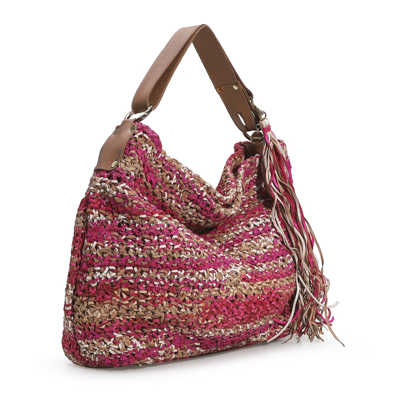 Bolsa Hobo Tricô Rosa/Caramelo
