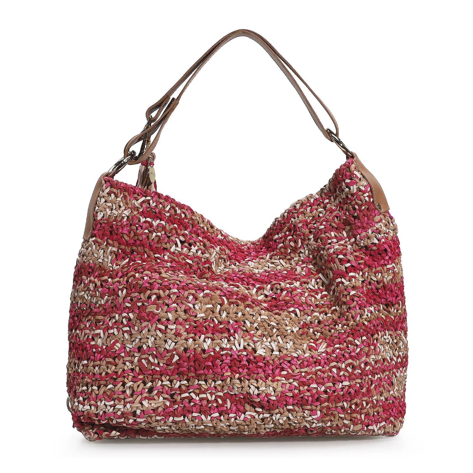 Bolsa Hobo Tricô Rosa/Caramelo