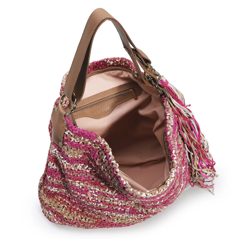 Bolsa Hobo Tricô Rosa/Caramelo - imagem 4