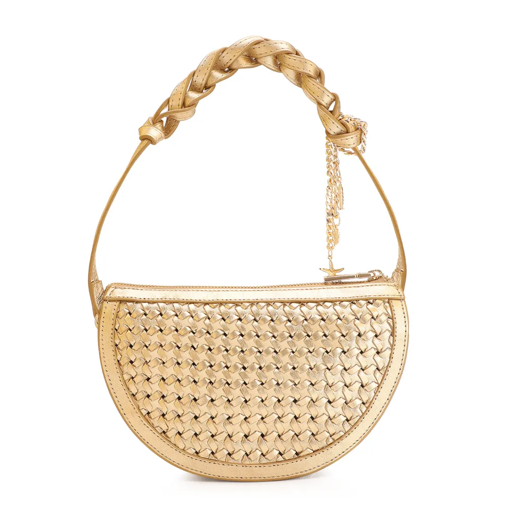 Bolsa Meia Lua Tressê Bag Charm Couro Dourado - imagem 4
