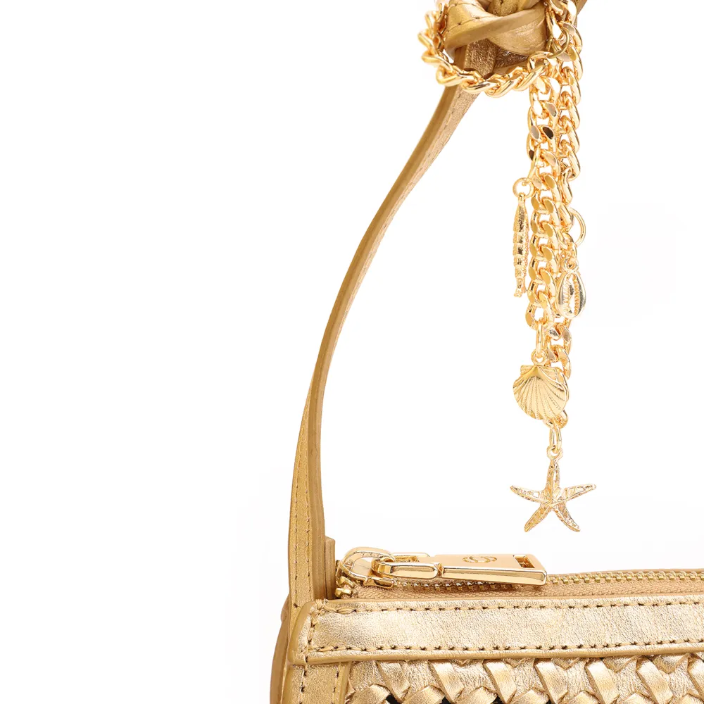Bolsa Meia Lua Tressê Bag Charm Couro Dourado - imagem 8