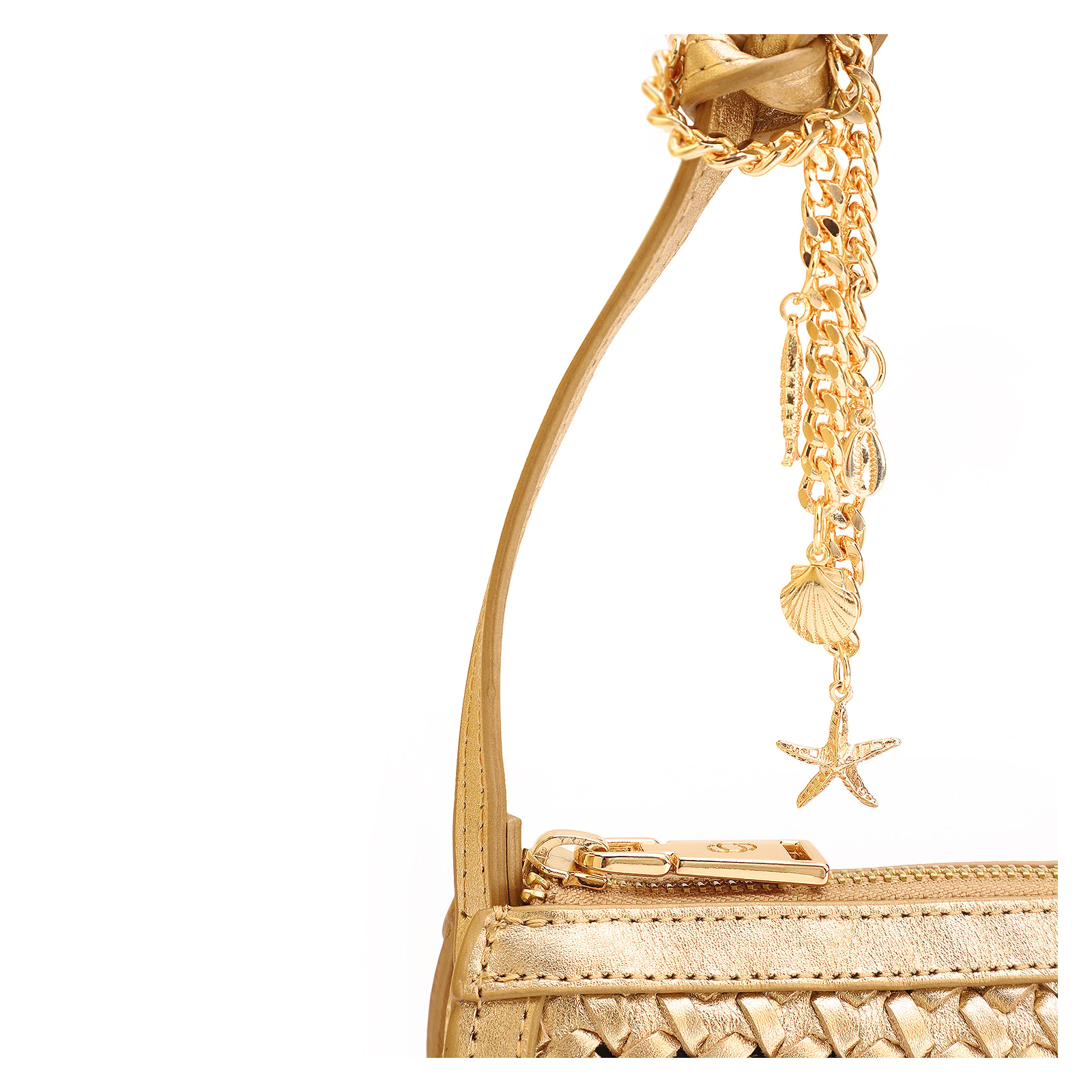 Bolsa Meia Lua Tressê Bag Charm Couro Dourado