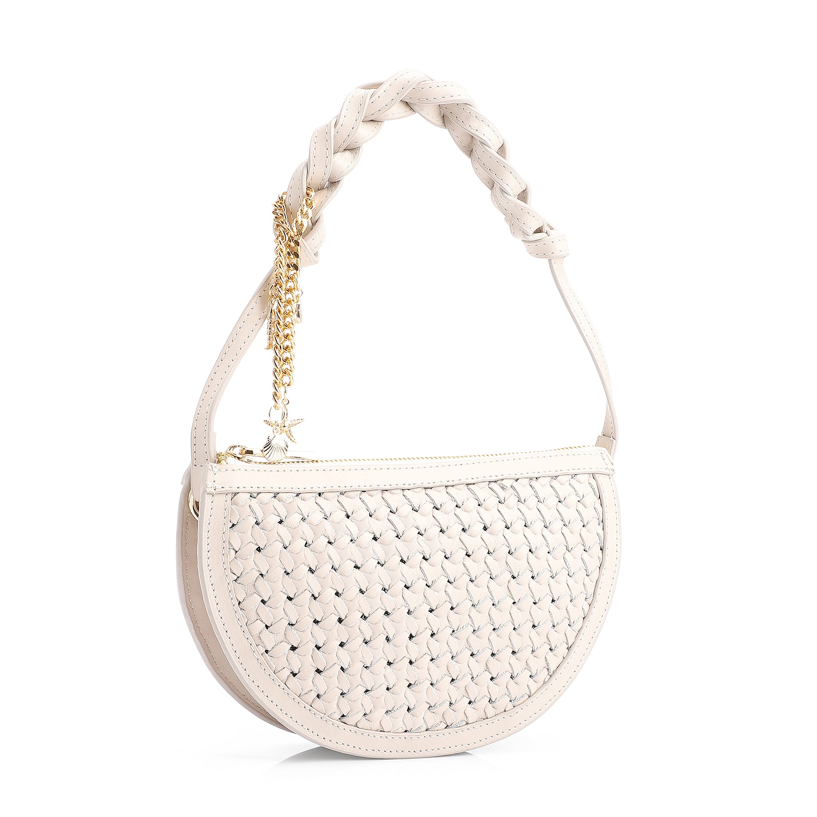 Bolsa Meia Lua Tressê Bag Charm Couro Off White