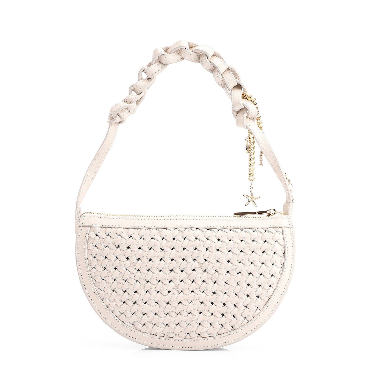 Bolsa Meia Lua Tressê Bag Charm Couro Off White