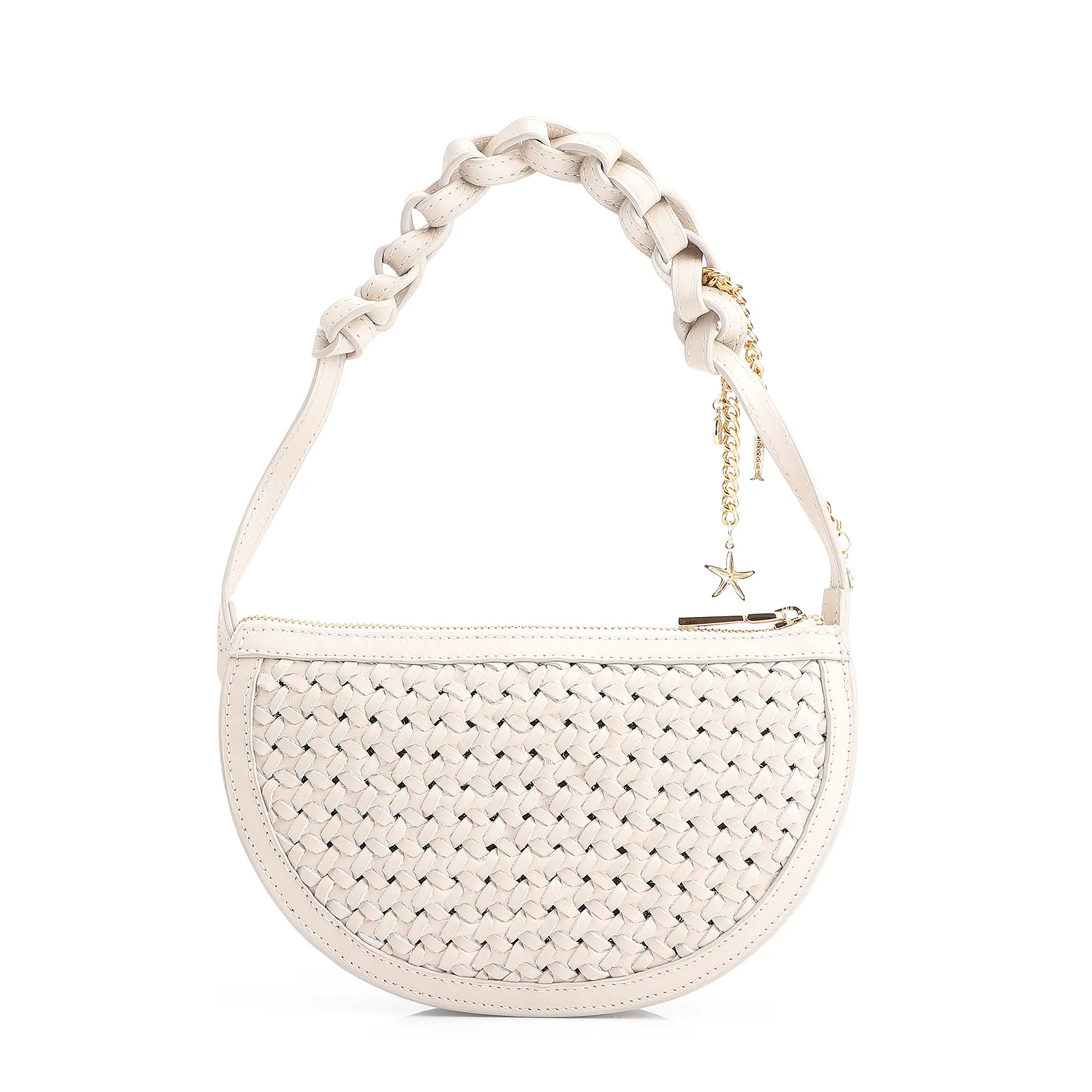 Bolsa Meia Lua Tressê Bag Charm Couro Off White