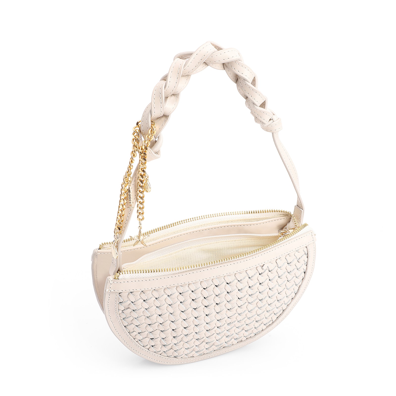 Bolsa Meia Lua Tressê Bag Charm Couro Off White