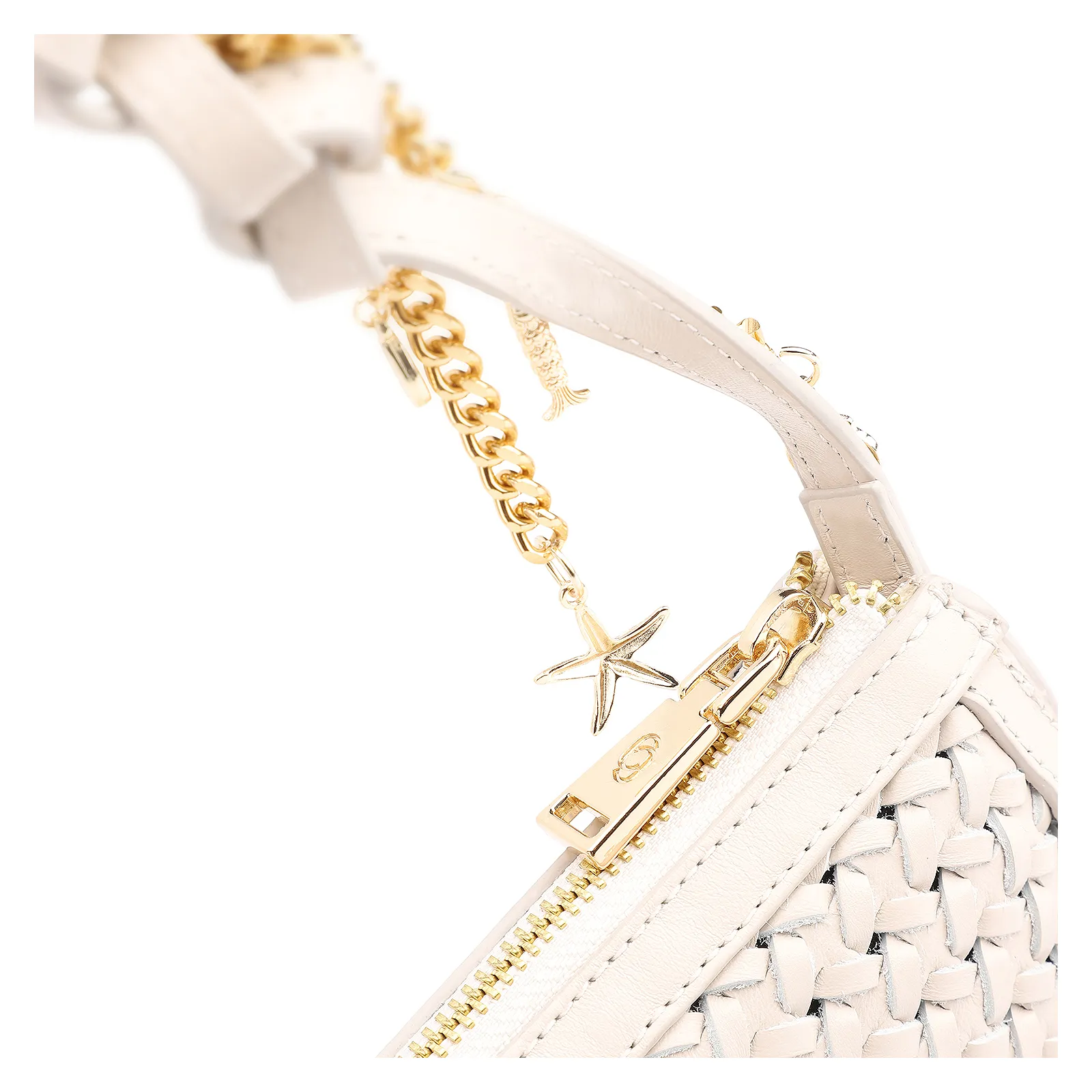 Bolsa Meia Lua Tressê Bag Charm Couro Off White