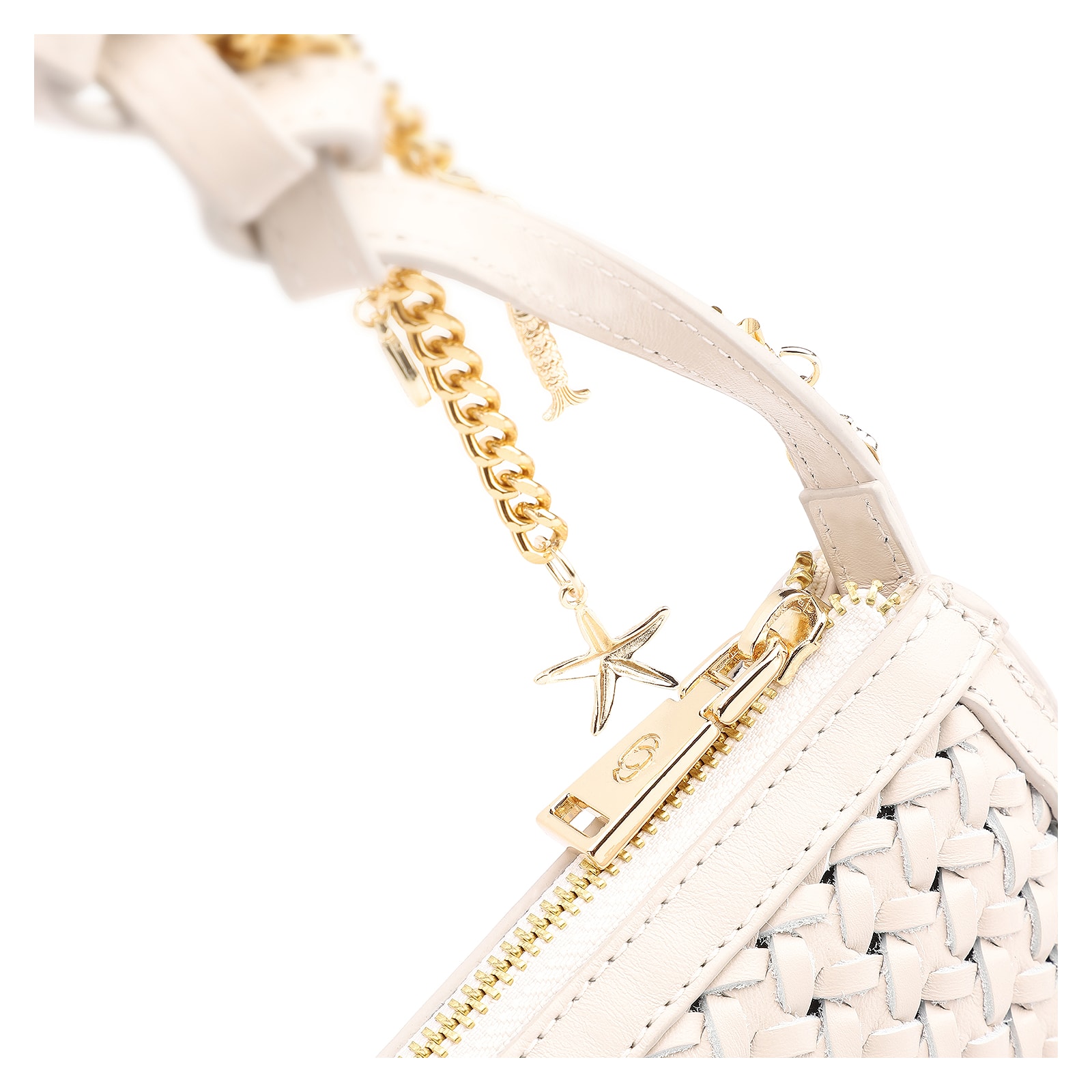Bolsa Meia Lua Tressê Bag Charm Couro Off White