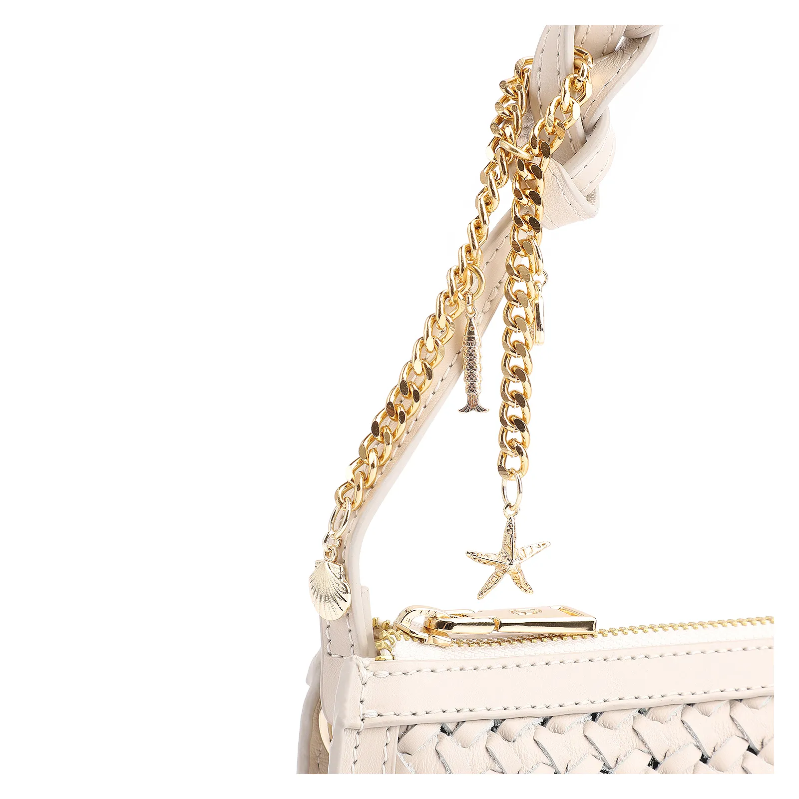 Bolsa Meia Lua Tressê Bag Charm Couro Off White