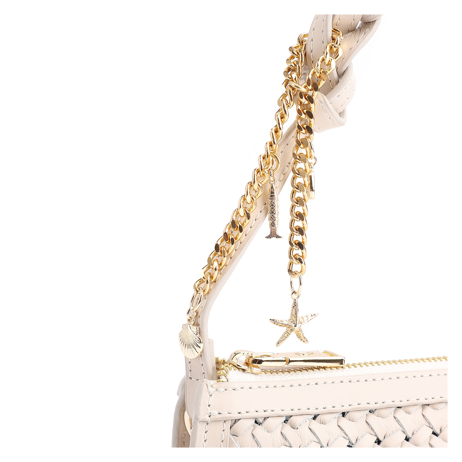 Bolsa Meia Lua Tressê Bag Charm Couro Off White