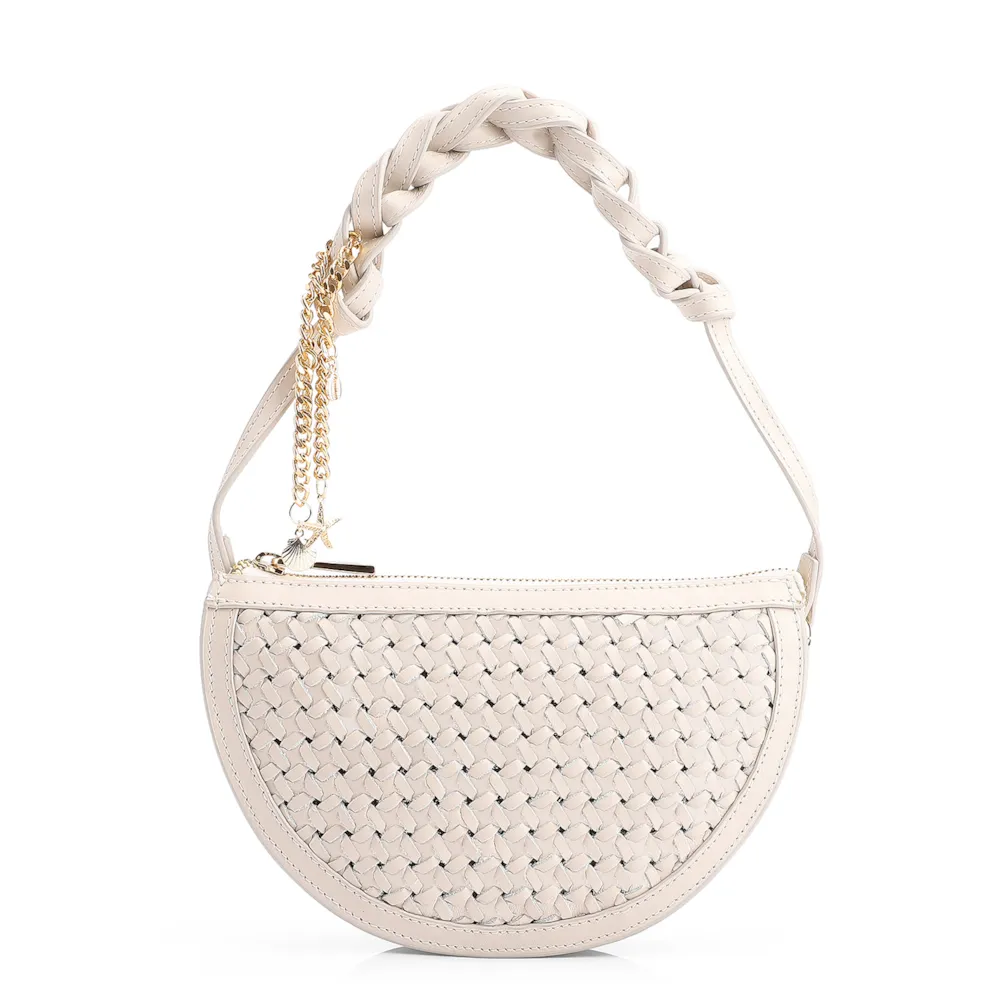 Bolsa Meia Lua Tressê Bag Charm Couro Off White