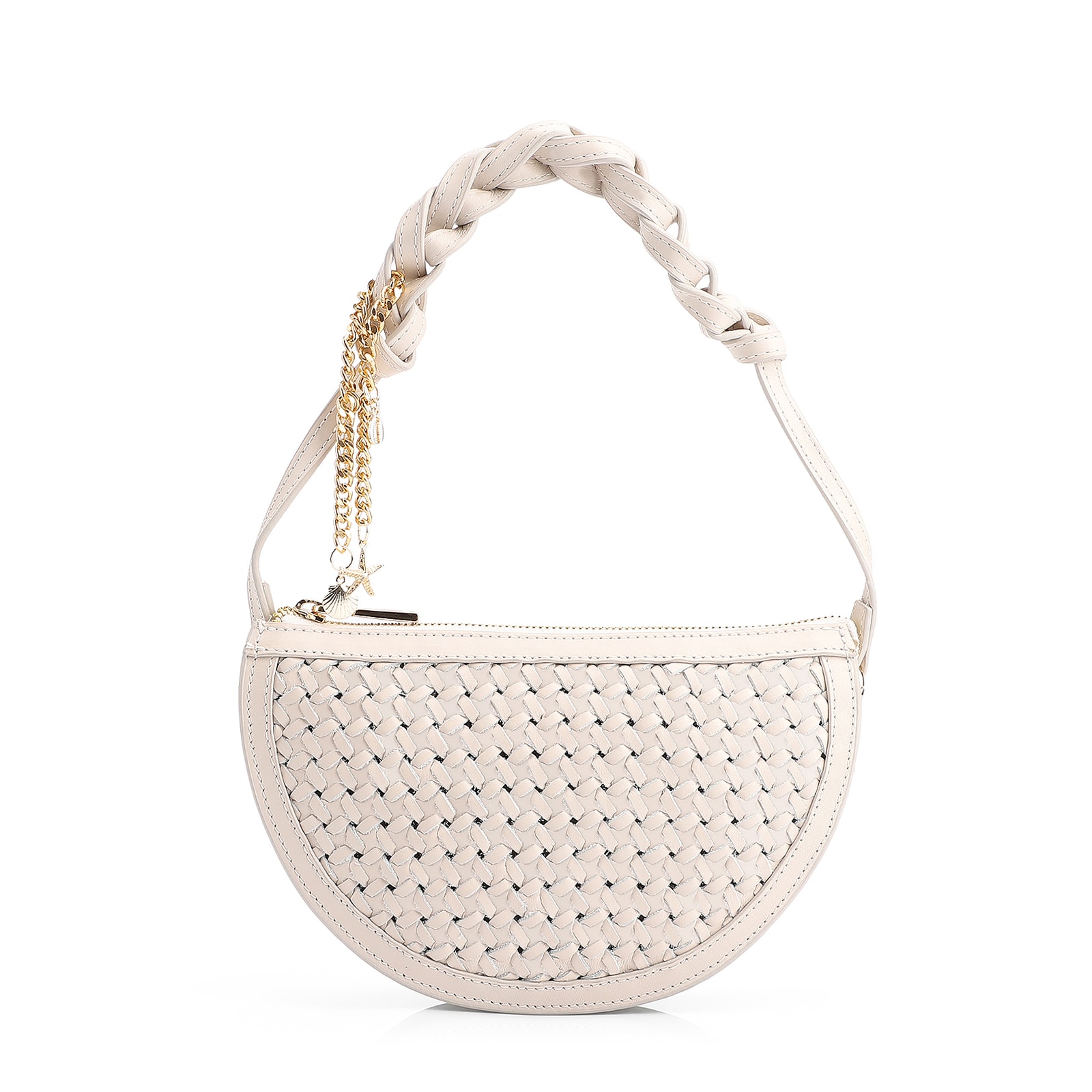 Bolsa Meia Lua Tressê Bag Charm Couro Off White