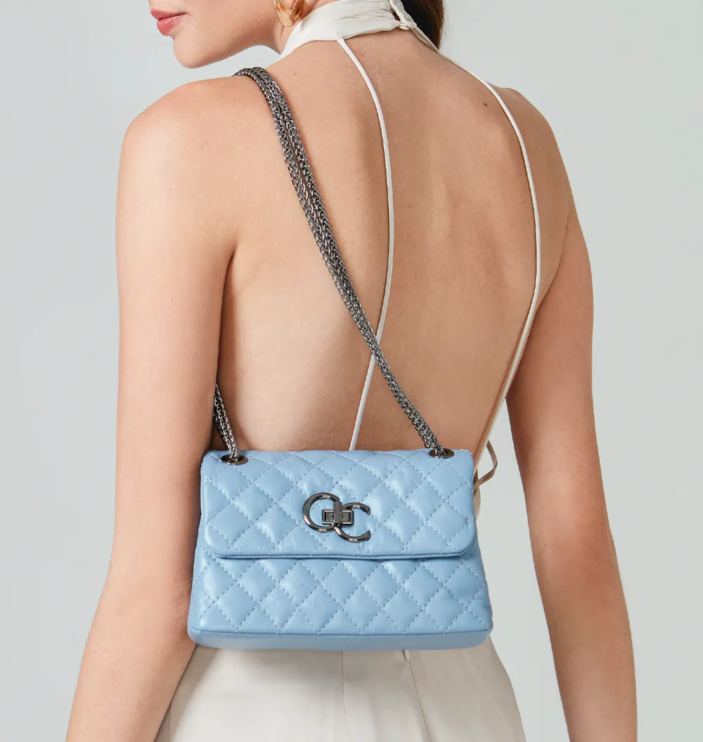 Bolsa Mini Matelassê Couro Azul - imagem 2