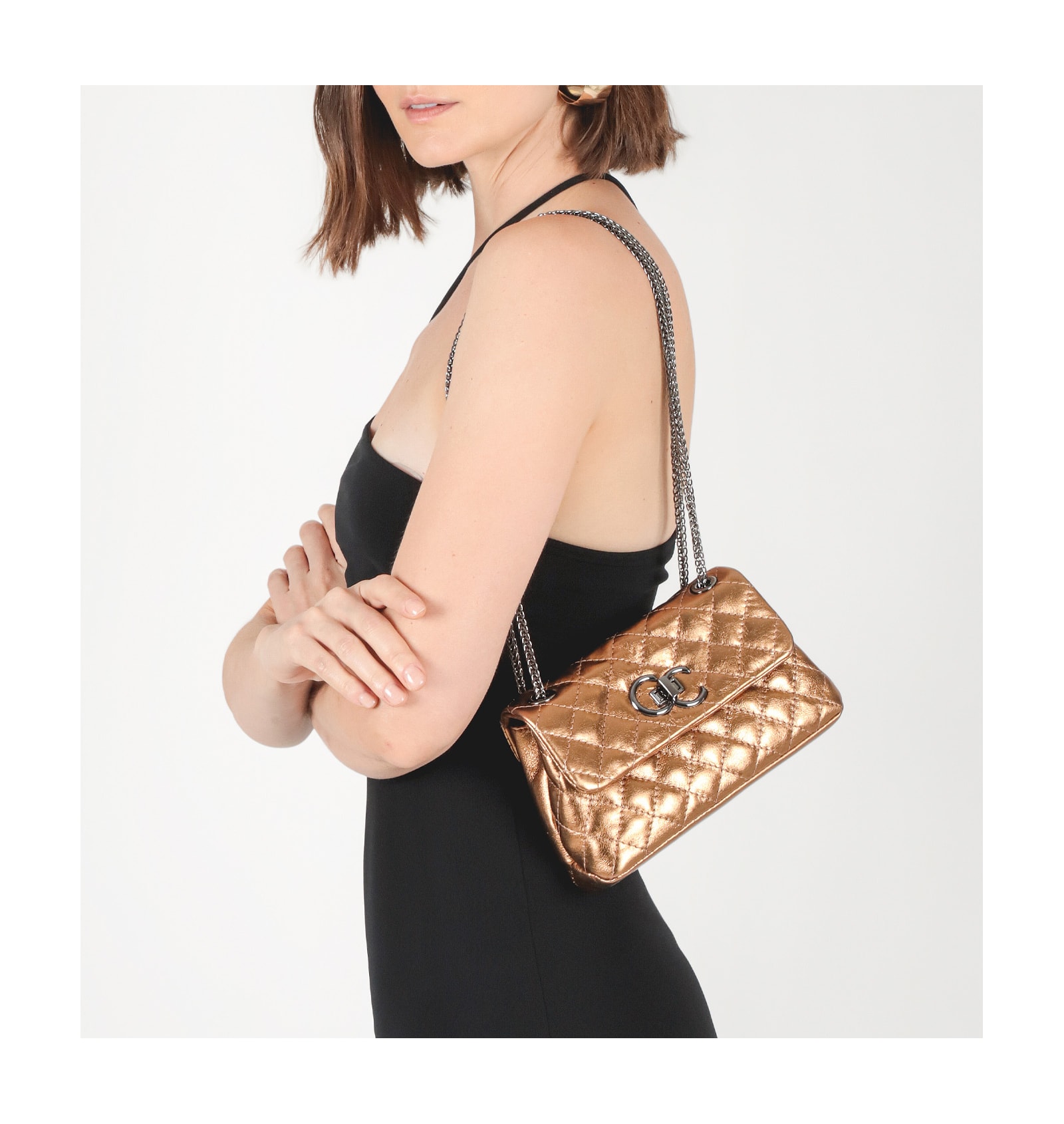 Bolsa Mini Matelassê Couro Bronze