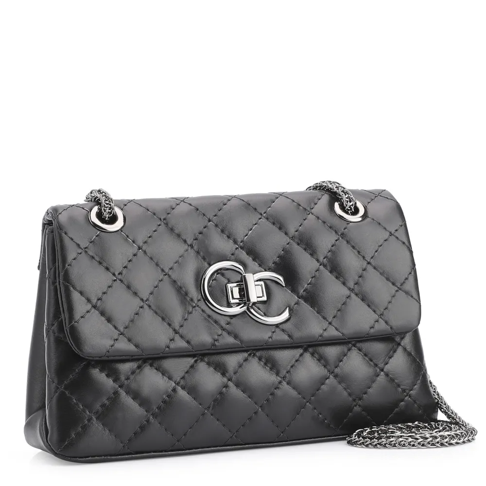 Bolsa Mini Matelassê Couro Fly Preto - imagem 3
