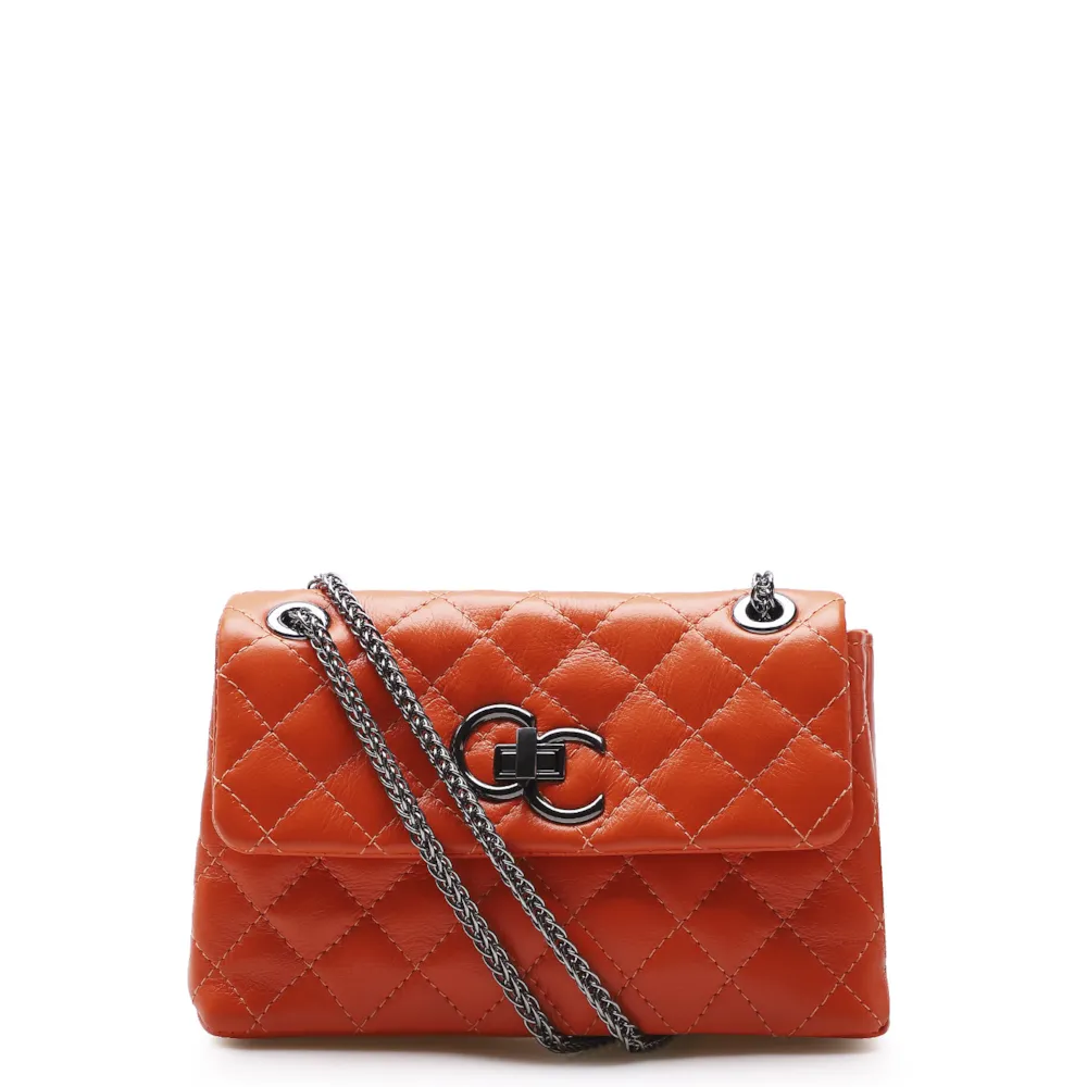 Bolsa Mini Matelassê Couro Laranja
