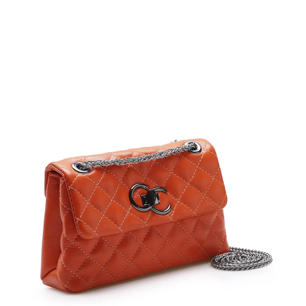 Bolsa Mini Matelassê Couro Laranja - imagem 2