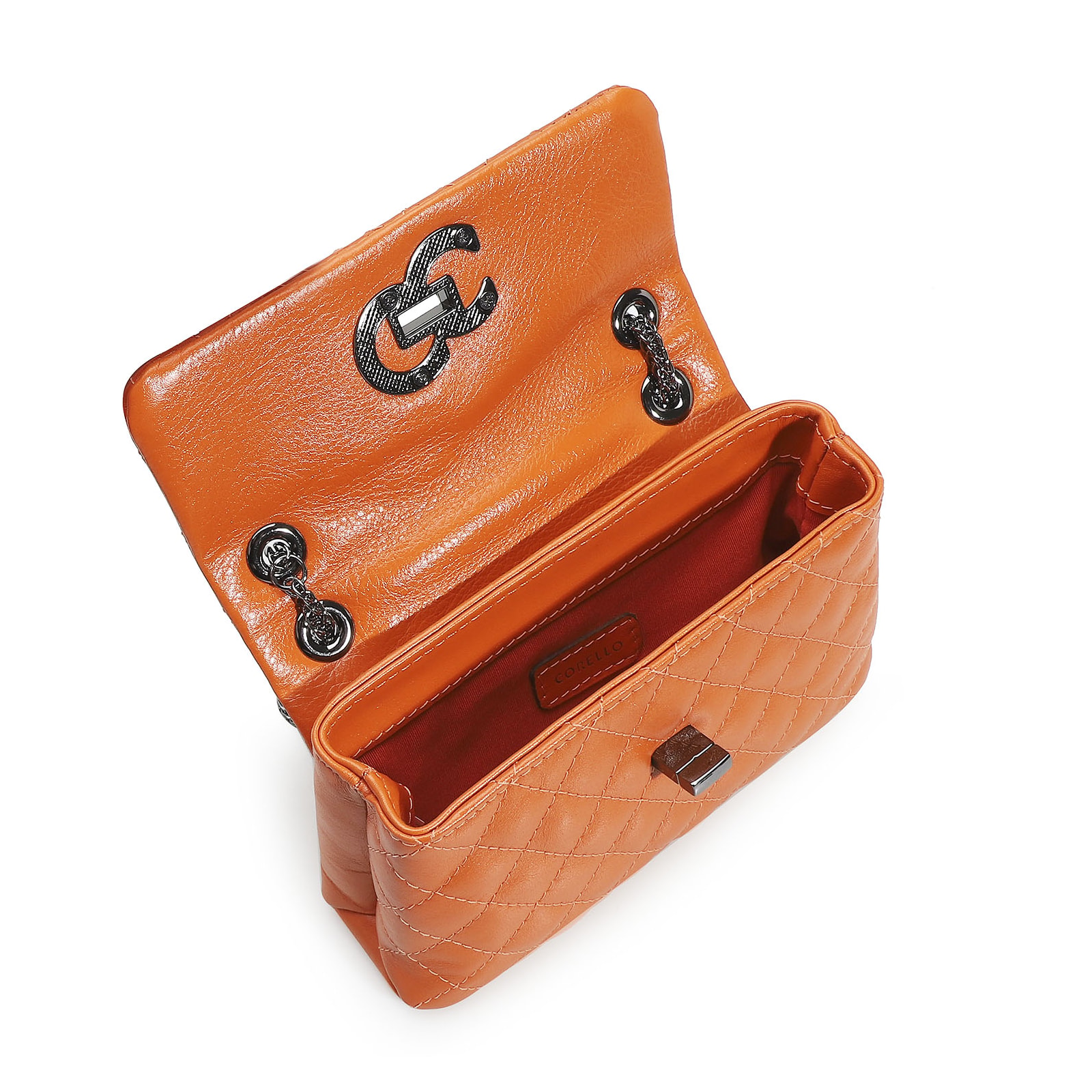 Bolsa Mini Matelassê Couro Laranja