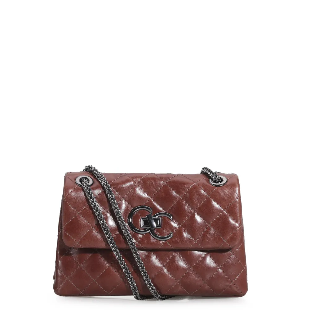 Bolsa Mini Matelassê Couro Marrom Escuro
