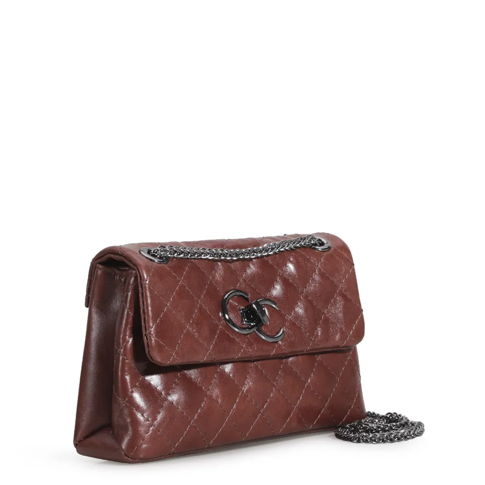 Bolsa Mini Matelassê Couro Marrom Escuro - imagem 2