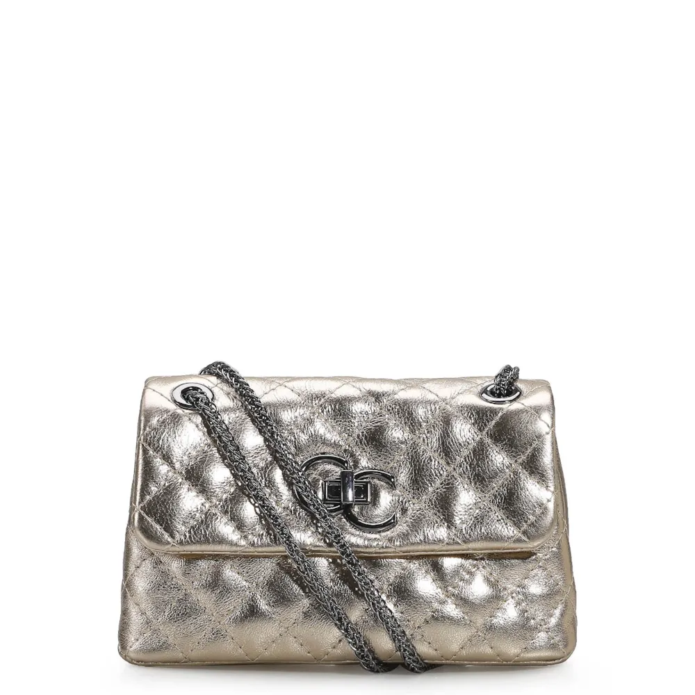 Bolsa Mini Matelassê Couro Ouro
