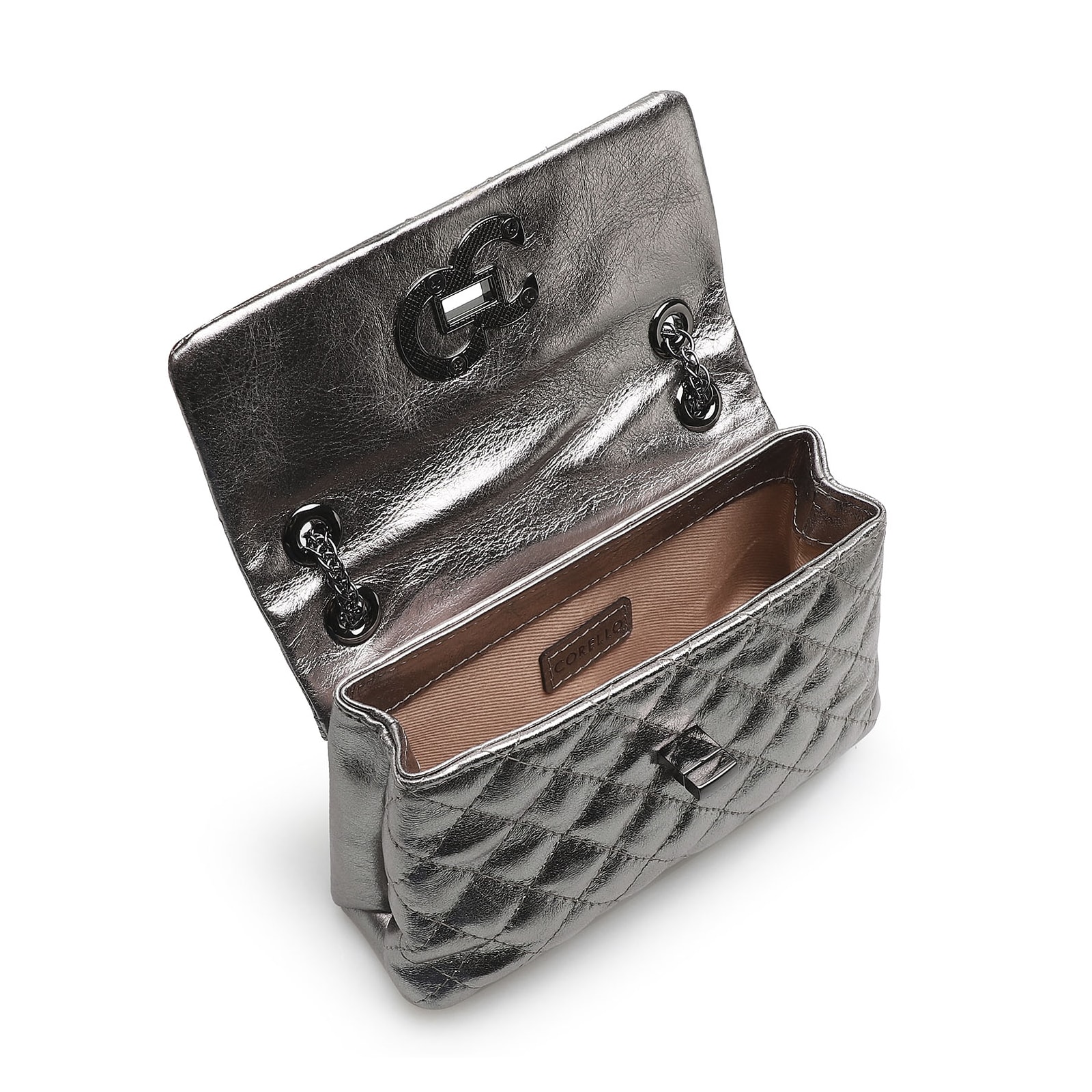 Bolsa Mini Matelassê Couro Prata Velho