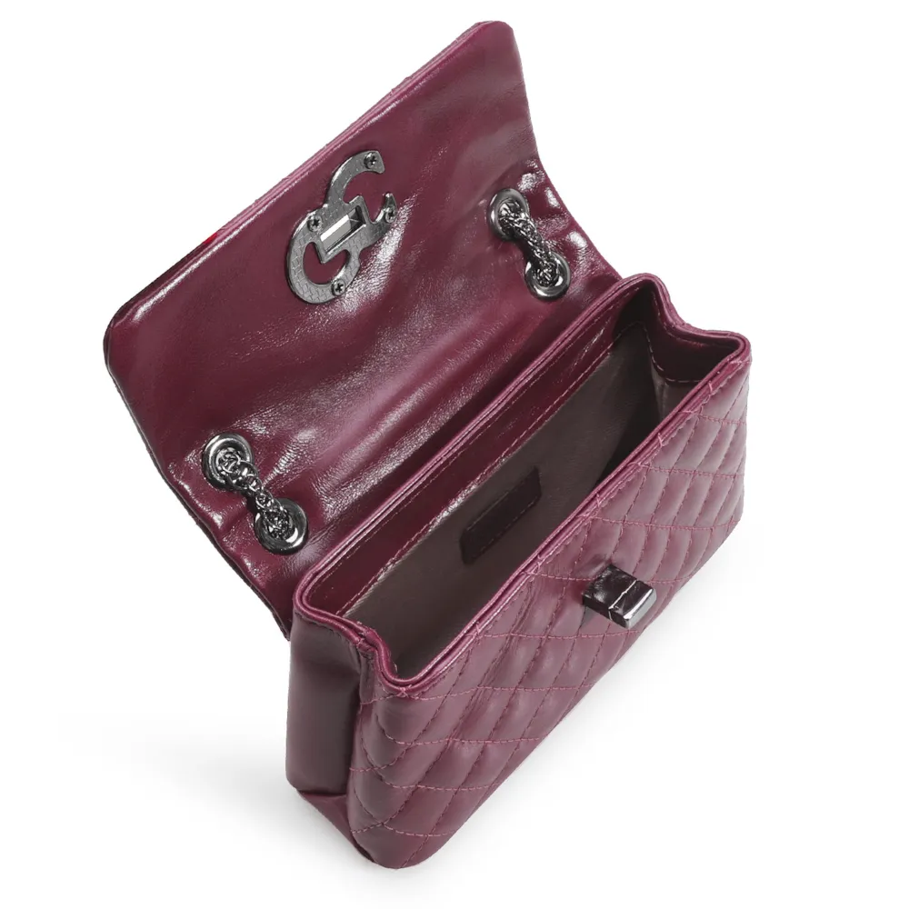 Bolsa Mini Matelassê Couro Vinho - imagem 4