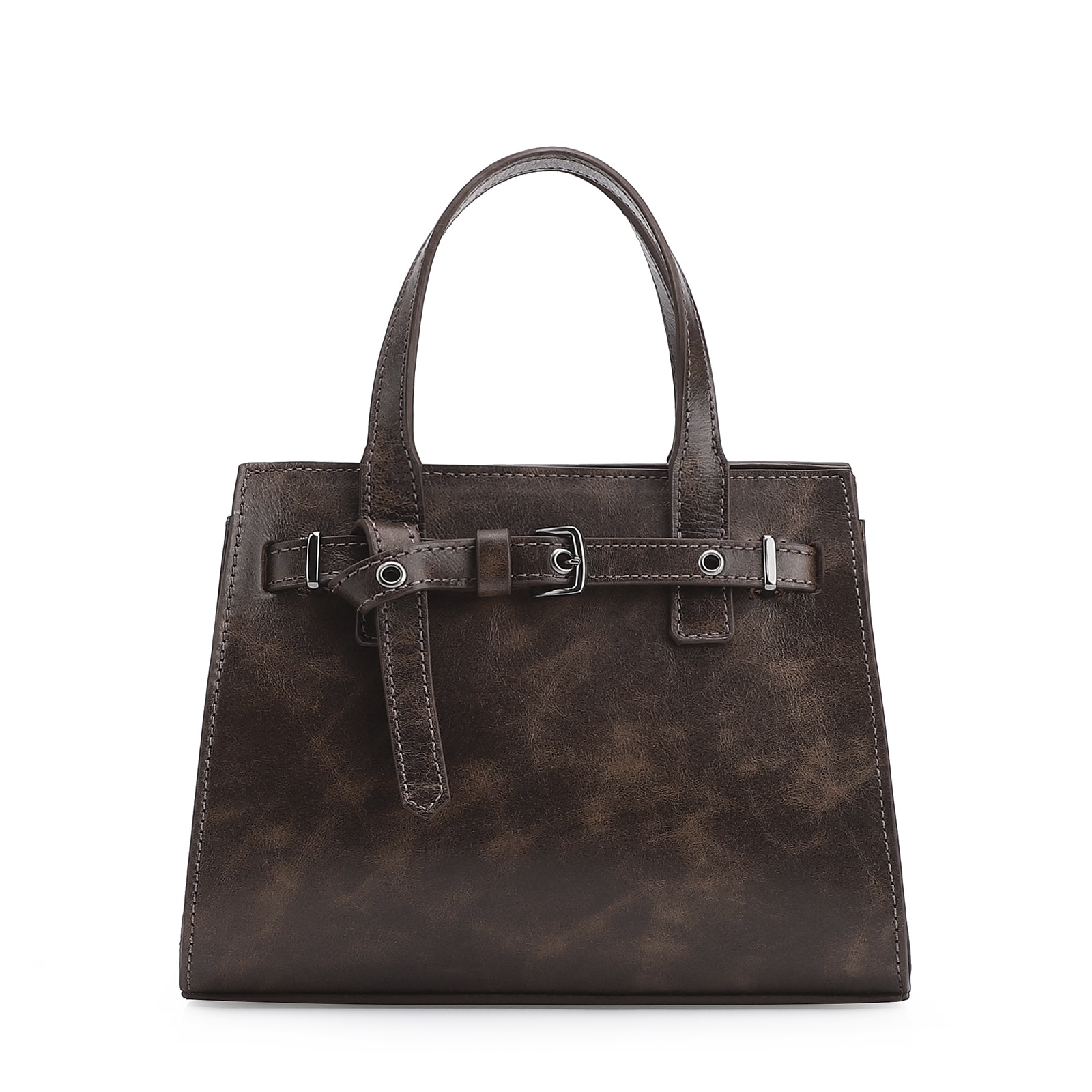 Bolsa Mini Tote Ilhós Couro Estonado Marrom