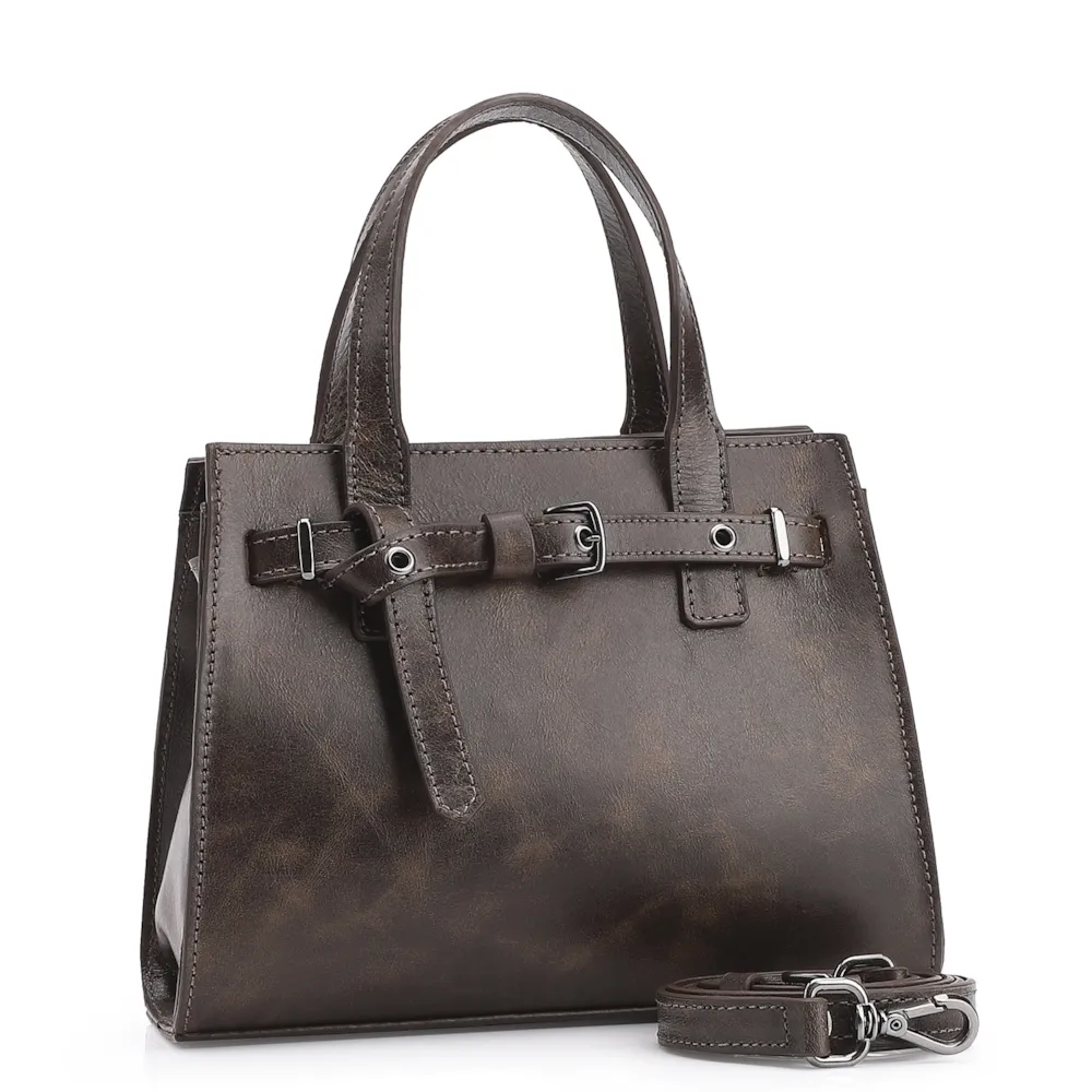 Bolsa Mini Tote Ilhós Couro Estonado Marrom - imagem 2