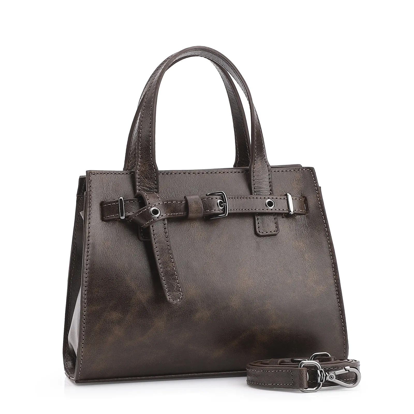 Bolsa Mini Tote Ilhós Couro Estonado Marrom
