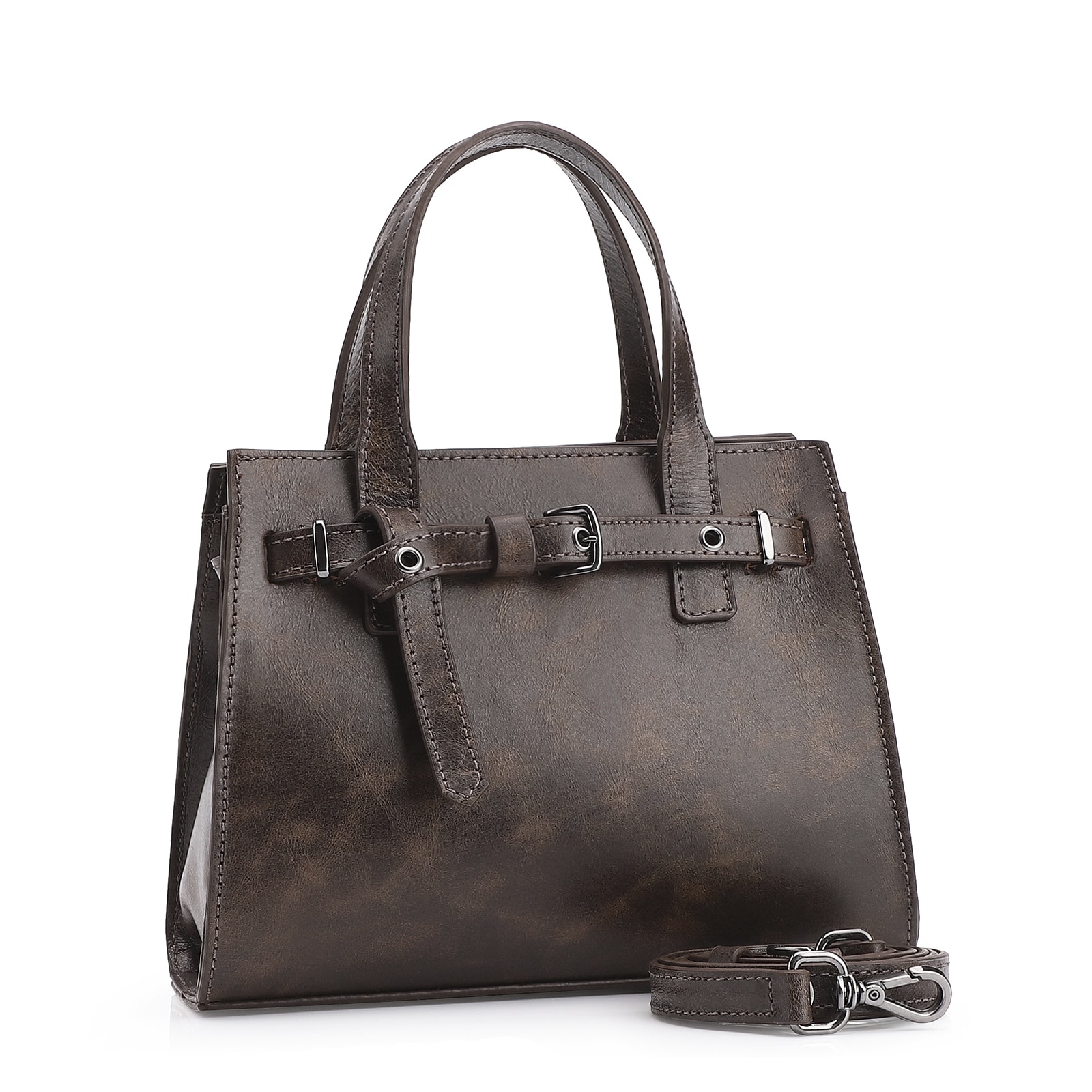Bolsa Mini Tote Ilhós Couro Estonado Marrom