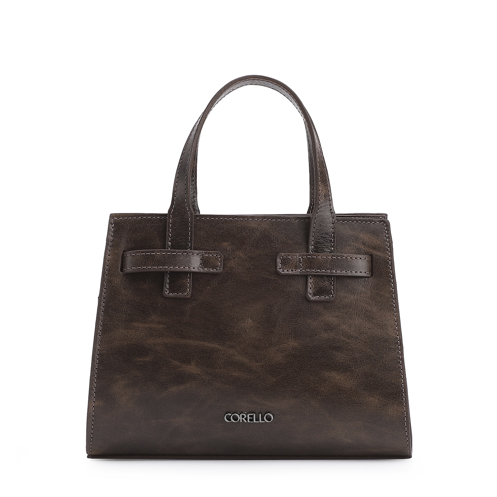 Bolsa Mini Tote Ilhós Couro Estonado Marrom