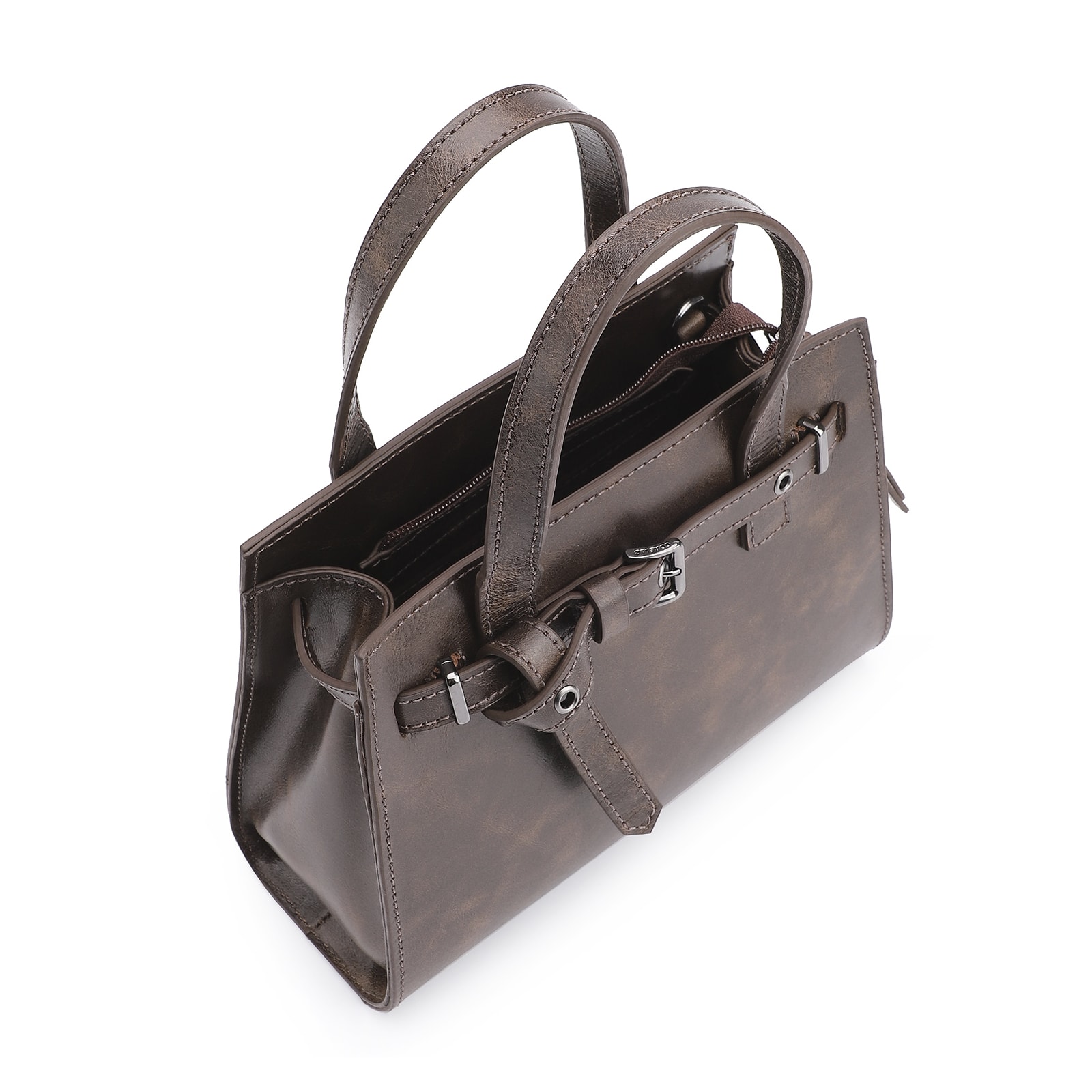 Bolsa Mini Tote Ilhós Couro Estonado Marrom