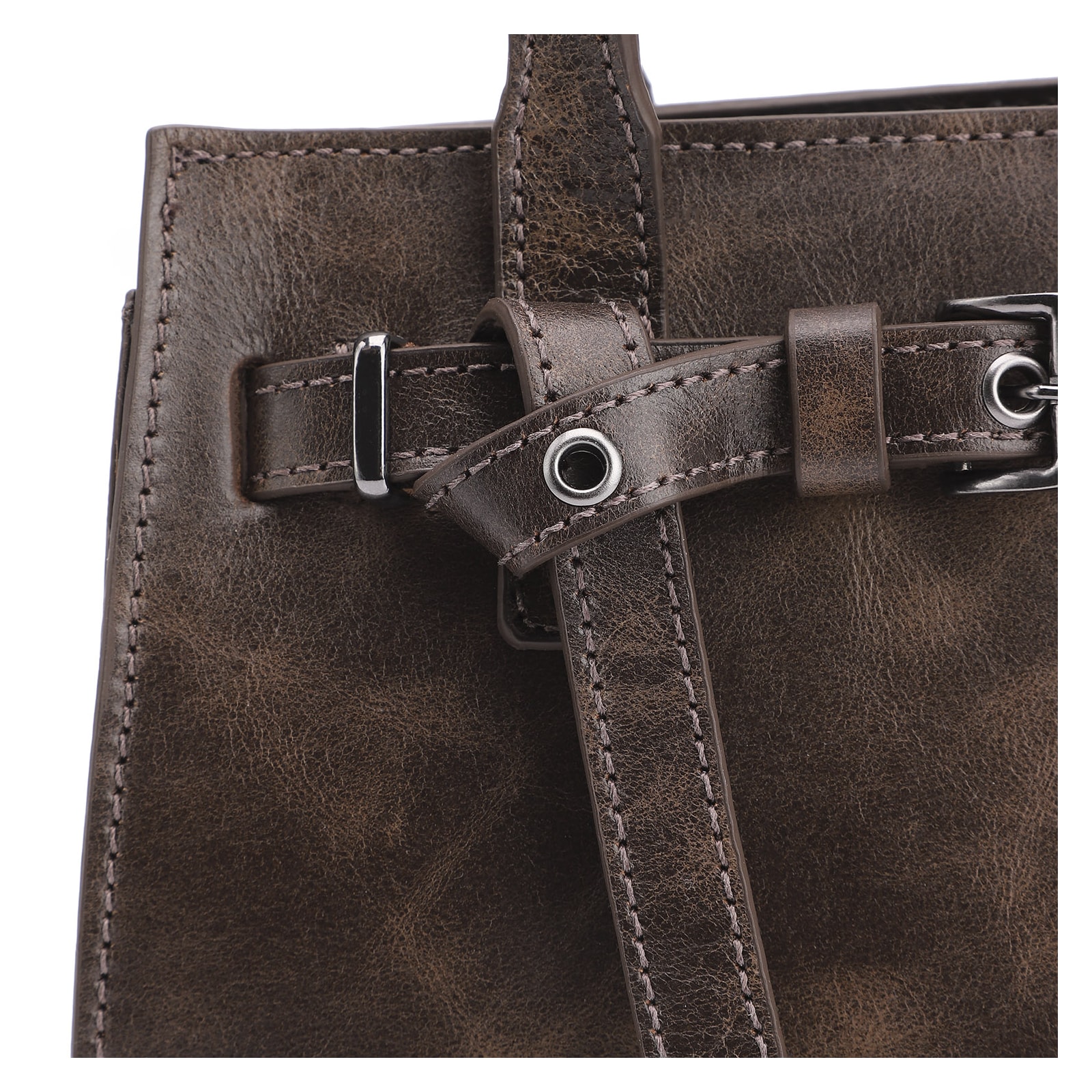 Bolsa Mini Tote Ilhós Couro Estonado Marrom