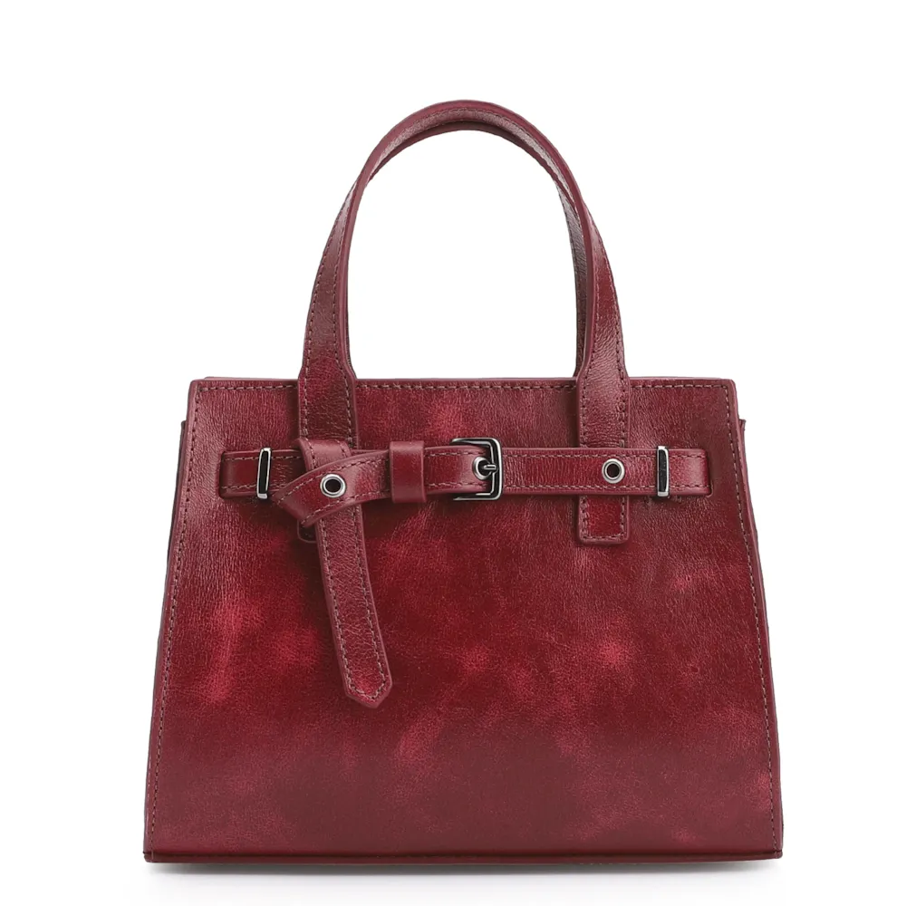 Bolsa Mini Tote Ilhós Couro Estonado Vermelho