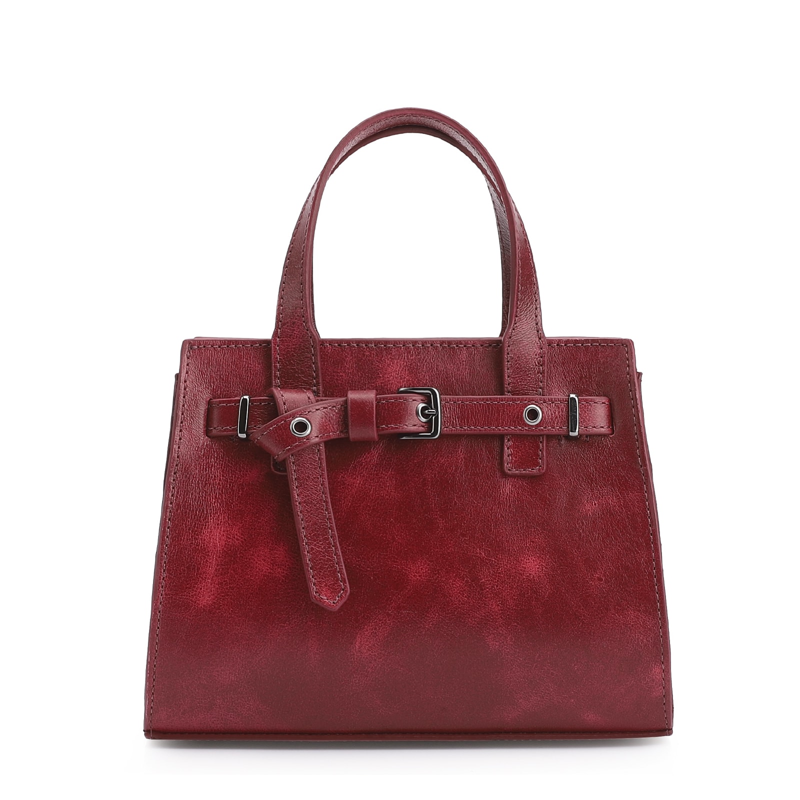 Bolsa Mini Tote Ilhós Couro Estonado Vermelho