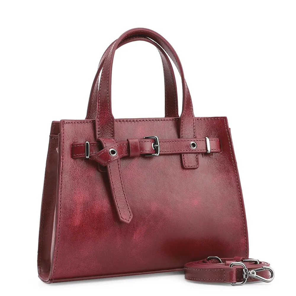 Bolsa Mini Tote Ilhós Couro Estonado Vermelho - imagem 2