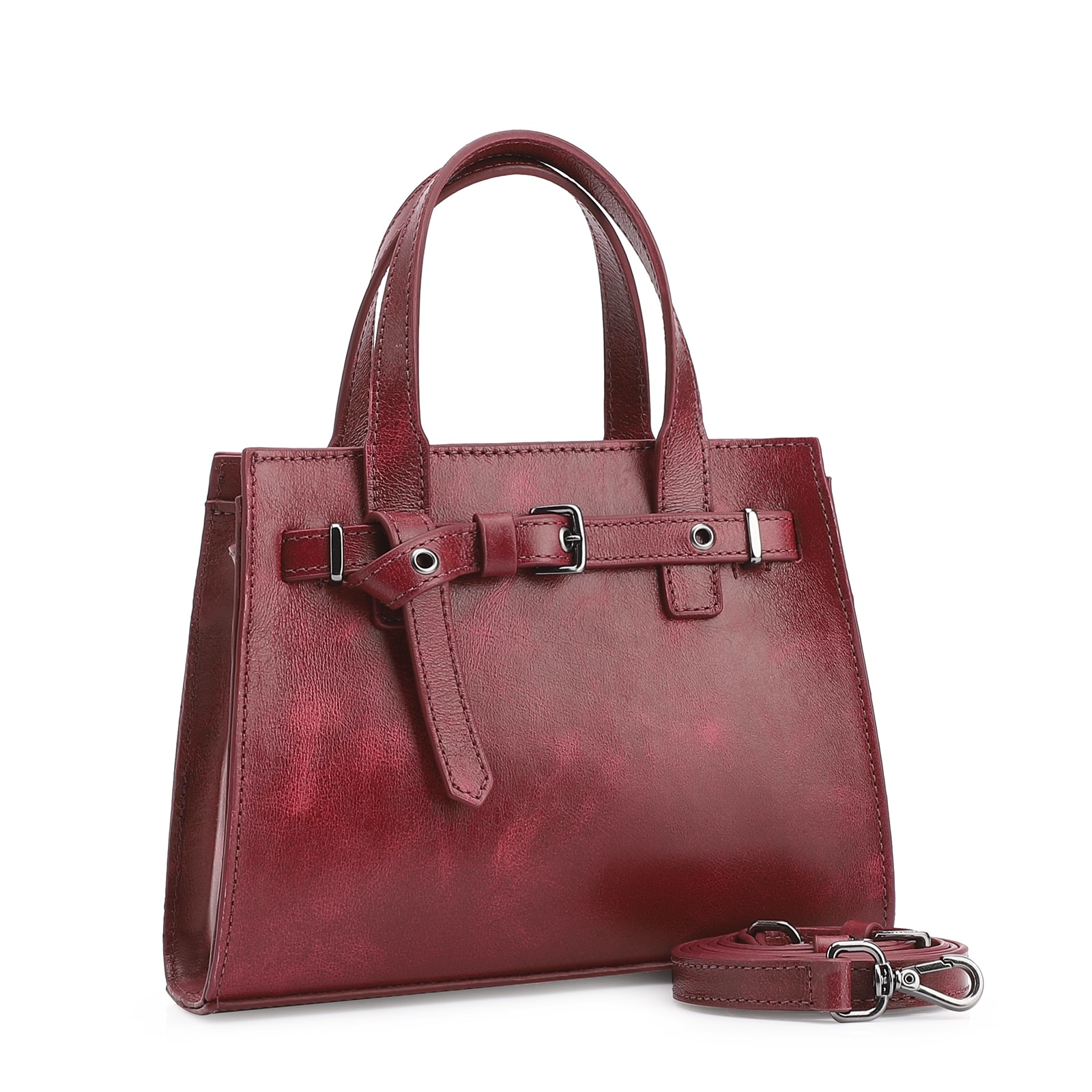 Bolsa Mini Tote Ilhós Couro Estonado Vermelho