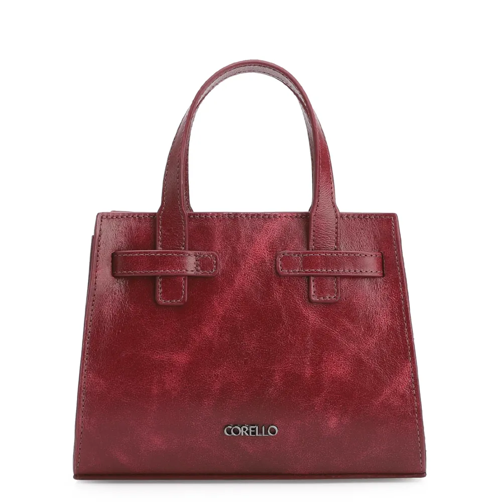 Bolsa Mini Tote Ilhós Couro Estonado Vermelho - imagem 3