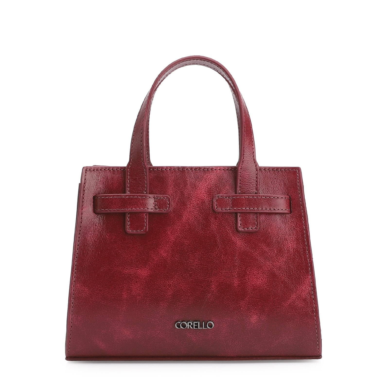 Bolsa Mini Tote Ilhós Couro Estonado Vermelho