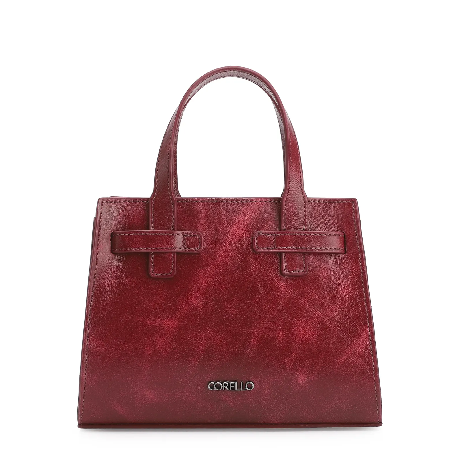 Bolsa Mini Tote Ilhós Couro Estonado Vermelho
