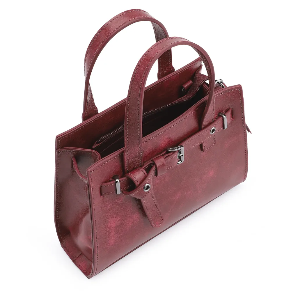 Bolsa Mini Tote Ilhós Couro Estonado Vermelho - imagem 4