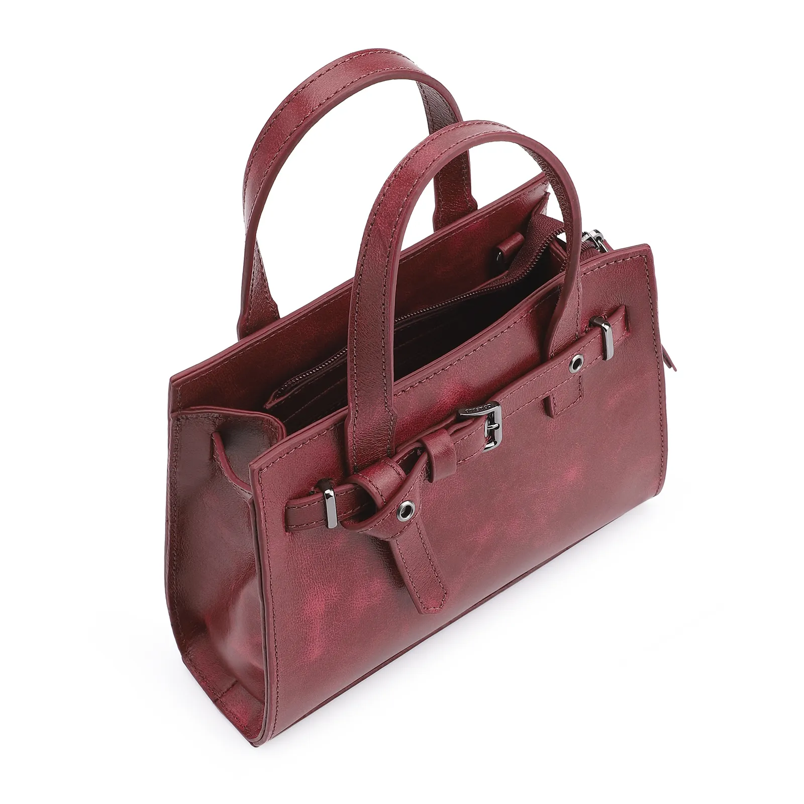 Bolsa Mini Tote Ilhós Couro Estonado Vermelho