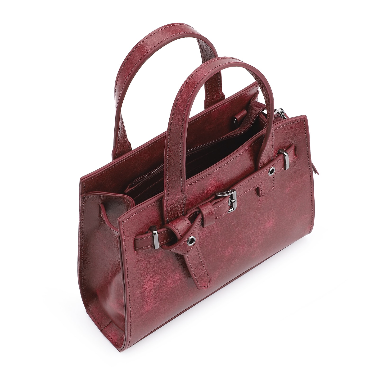 Bolsa Mini Tote Ilhós Couro Estonado Vermelho