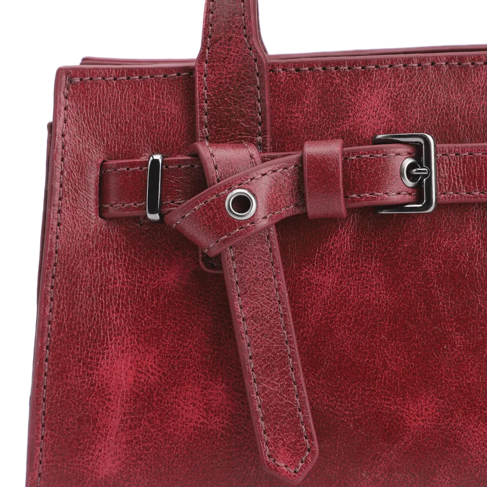 Bolsa Mini Tote Ilhós Couro Estonado Vermelho - imagem 5