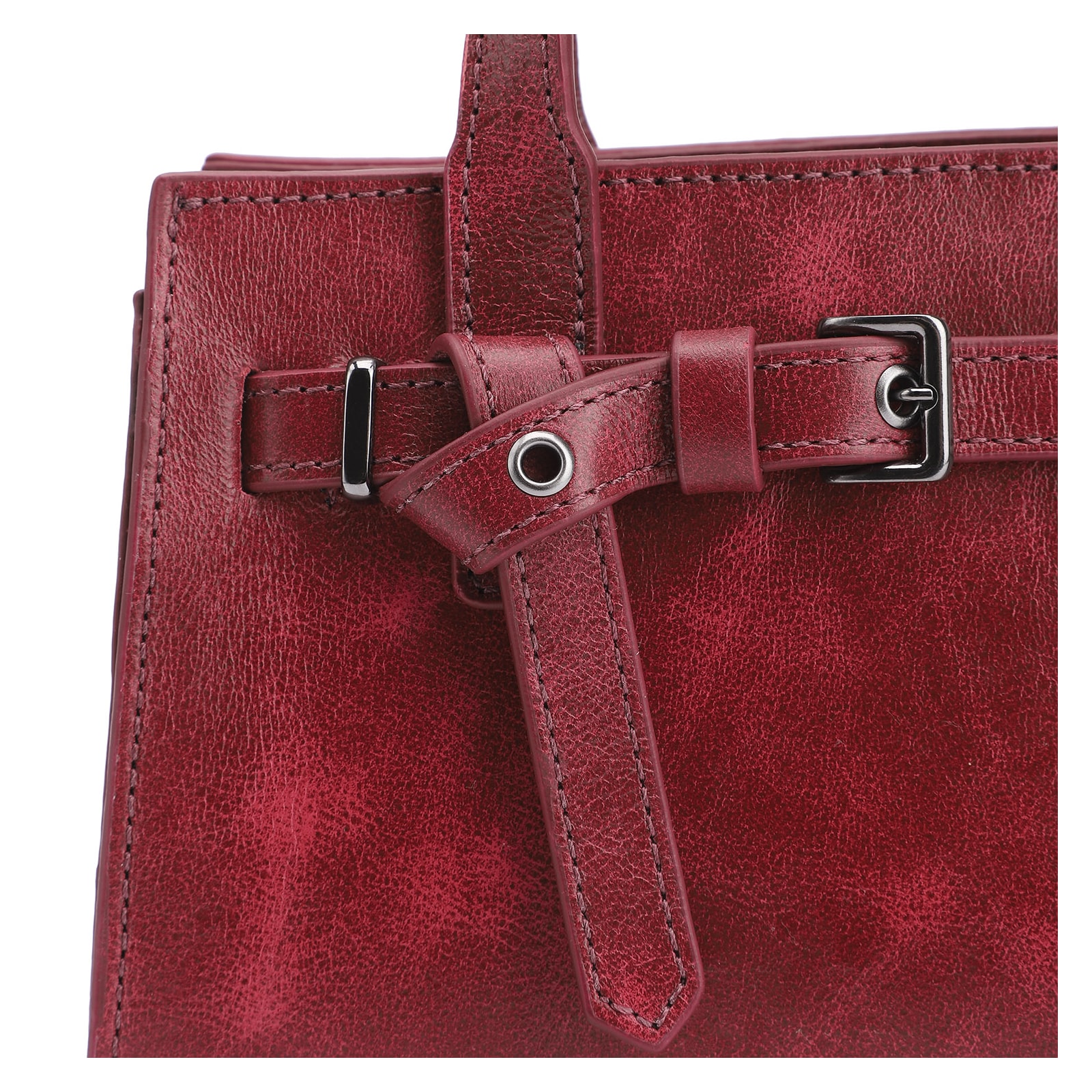 Bolsa Mini Tote Ilhós Couro Estonado Vermelho